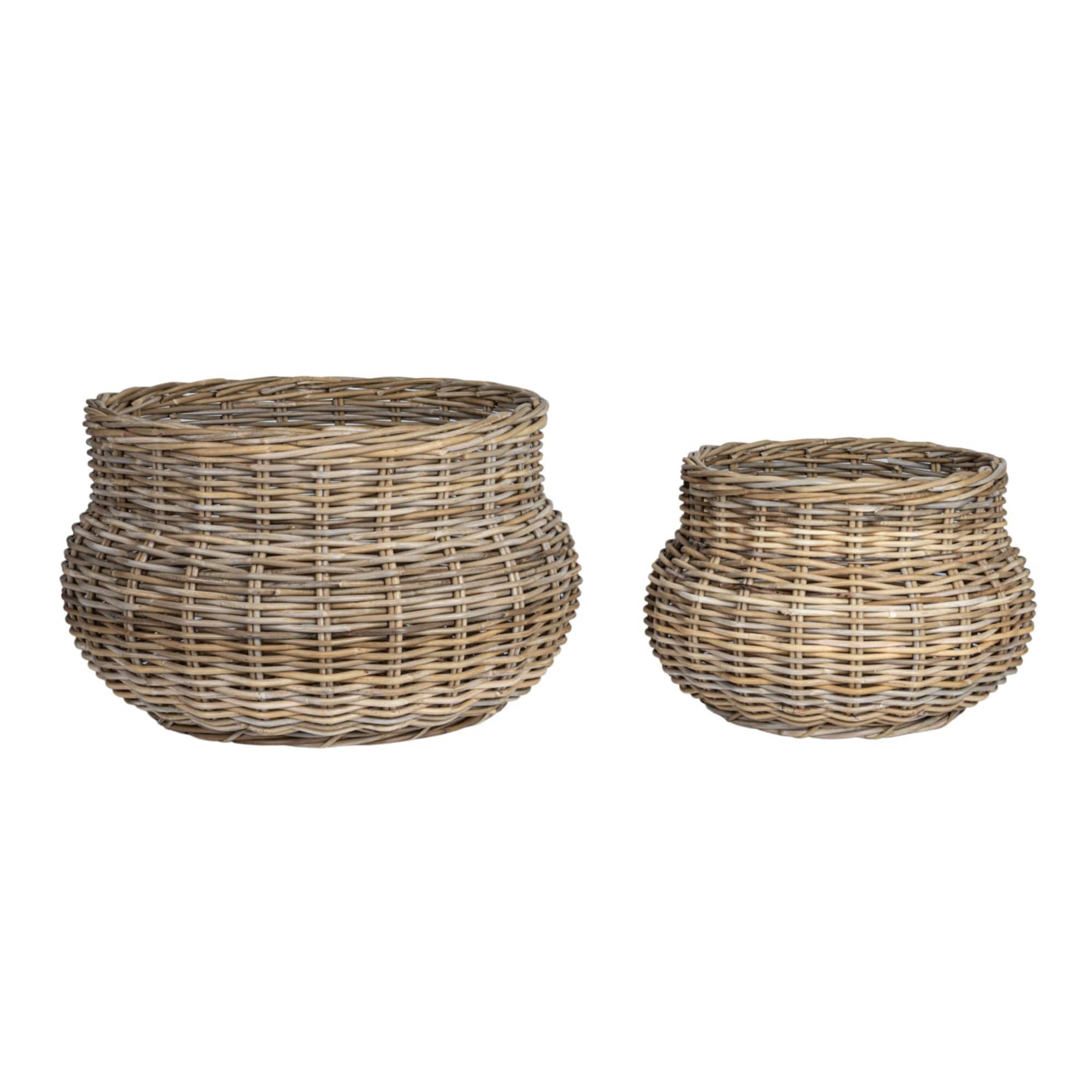 Hello Honey® Gray Round Handwoven Rattan Planter Set
